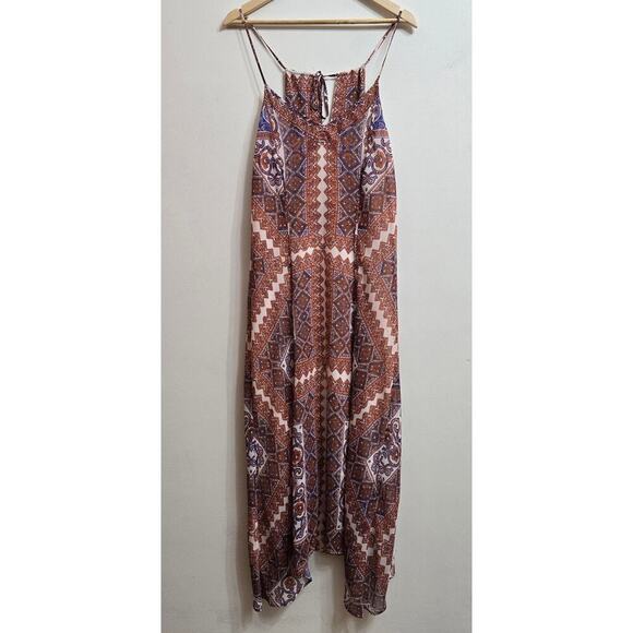 Lucky Brand Womens Maxi Dress S Sheer Chiffon Boho Asymetric Tribal Festival - Picture 1 of 11